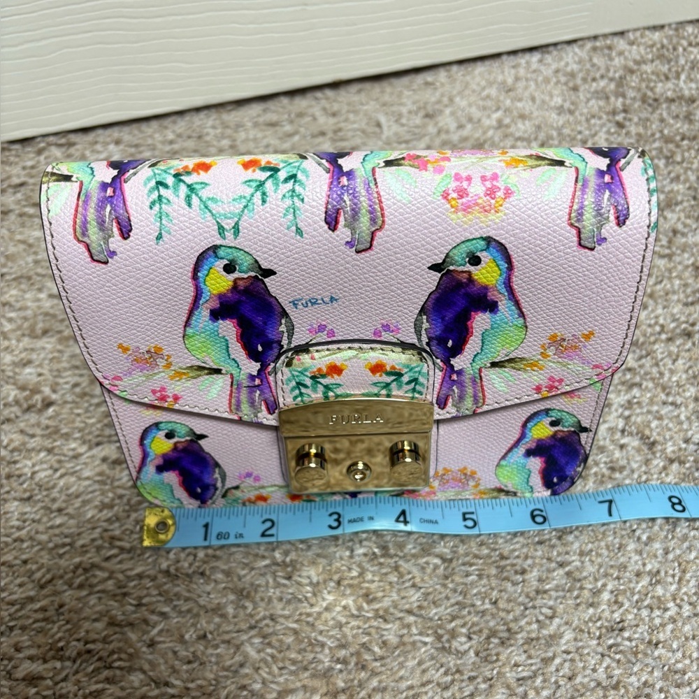 Furla Metropolis Mini Crossbody Bag womens authentic luxury pink gold floral EUC - Picture 5 of 17